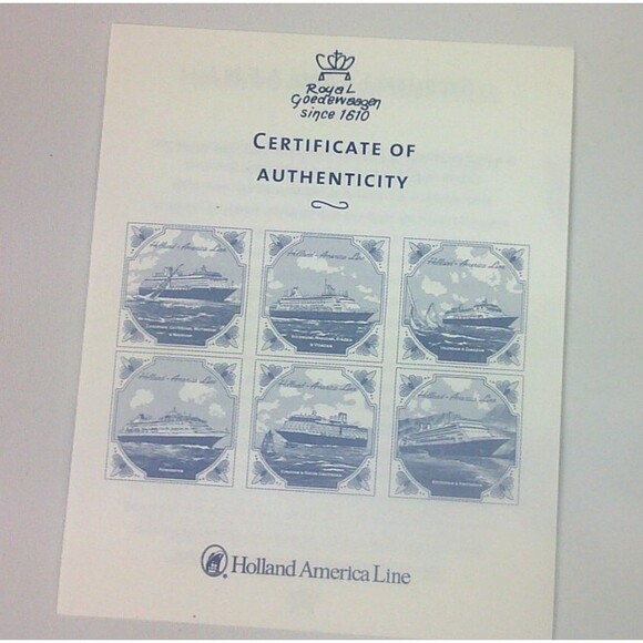 Vintage Holland America Cruise Line Ships Delft Blue Tile Coasters Set of 2 New - Picture 8 of 8